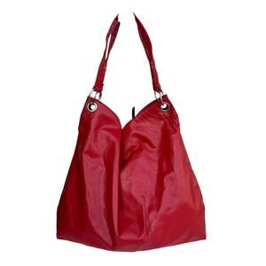 Red Faux Leather Tote Bag Braided Double Handle Shoulder Hobo Bag
